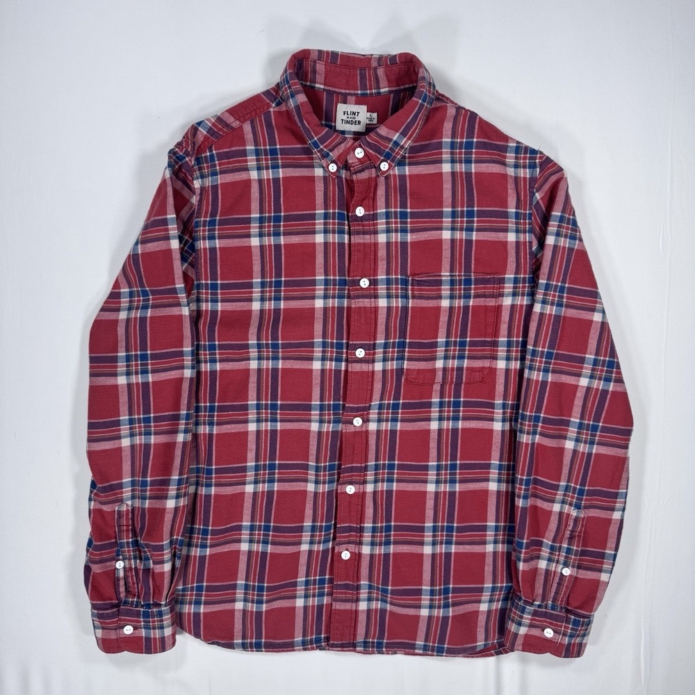Flint and Tinder‎ Flannel Shirt Mens L Large Red Plaid Cotton Button Down Pocket
